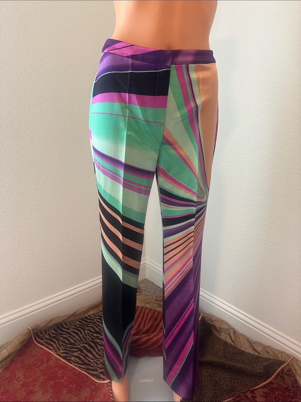 VERSACE Multicolor Diagonal-Stripe Wide-Leg satin Pants